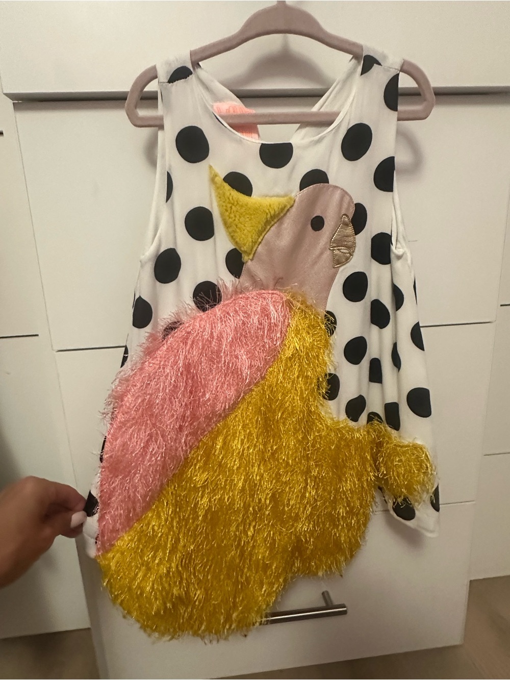 Wauw Kapow kids girls Polka Dot Parrot Dress - White, Black, Yellow & Pink